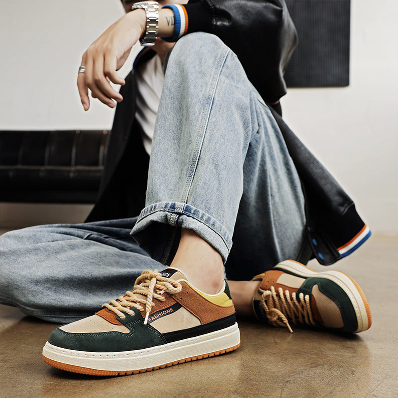 Autumn Casual Lace-Up Men's Sports Shoes in Khaki Green, Red & Blue