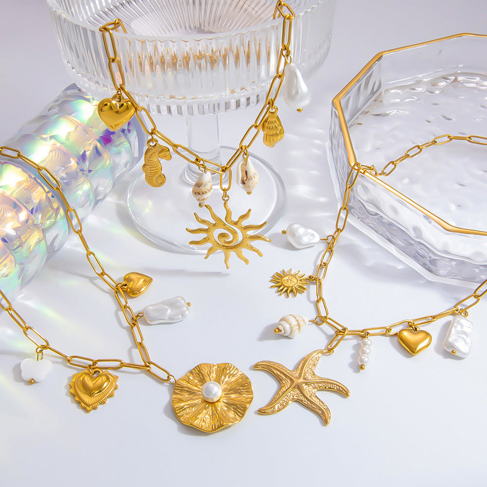 Women's Handmade Stainless Steel 18K Dold Pearl Necklace