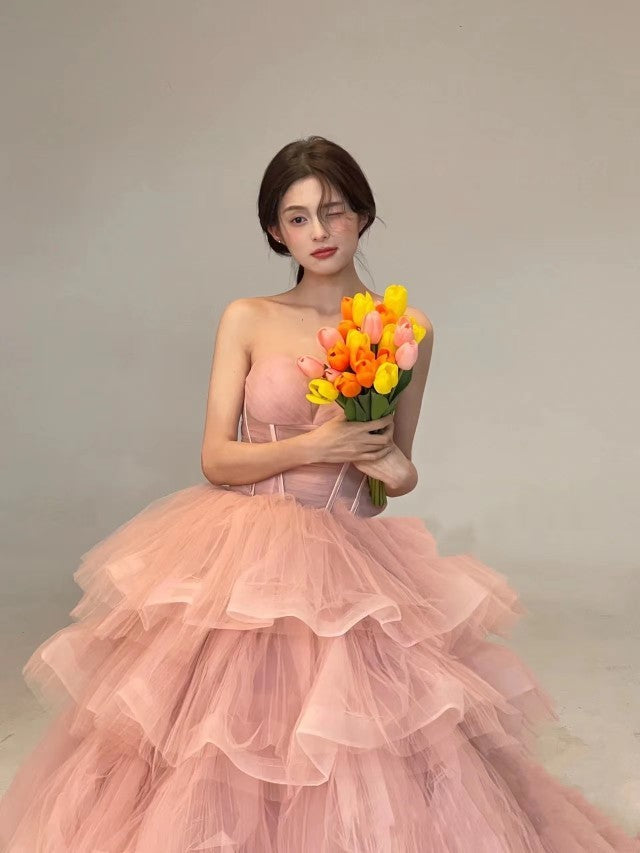 Colorful Pink Yarn Tube Top Tutu Wedding Dress One Size