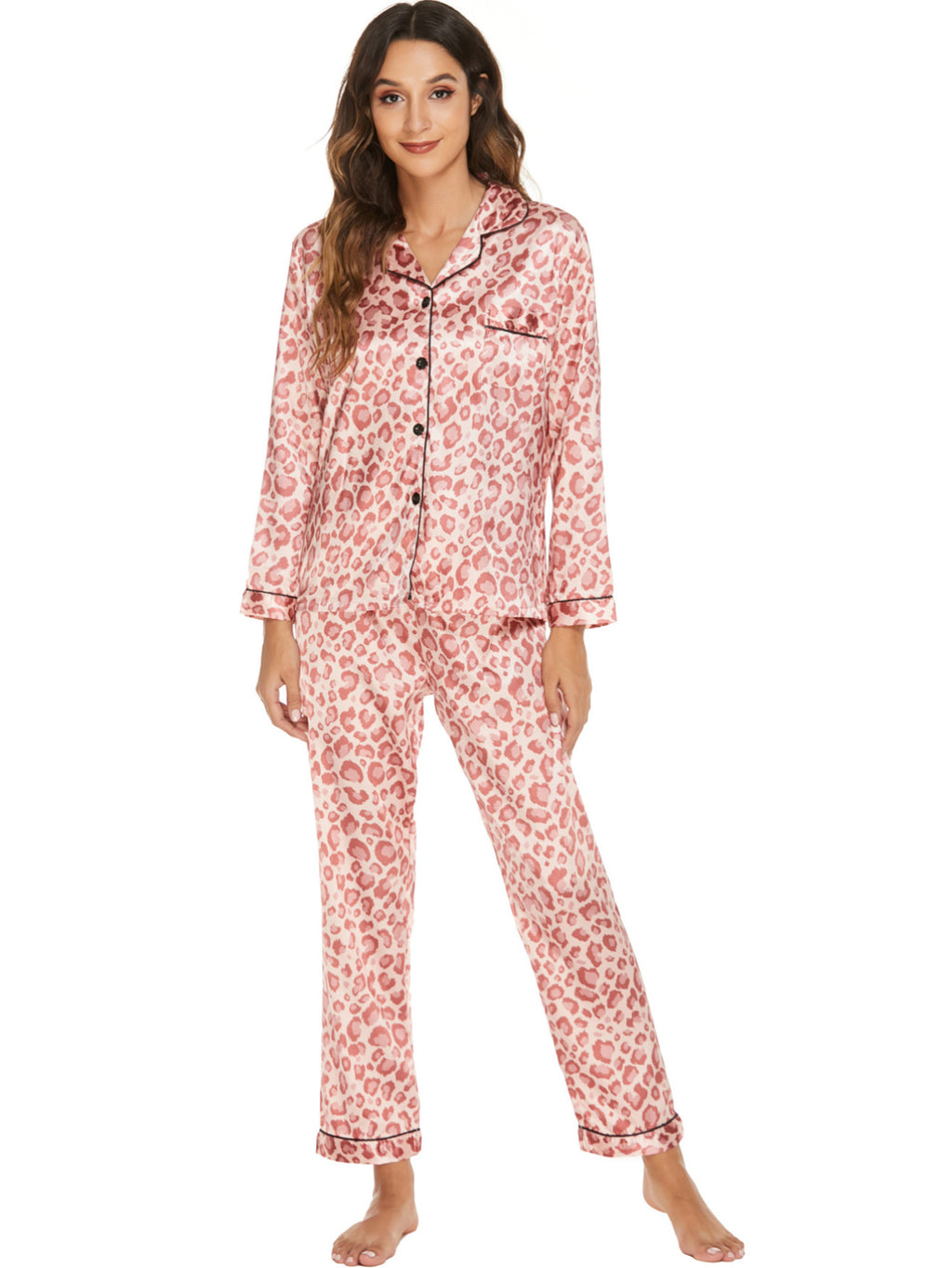 Two-Piece Stretch Satin Pajama Set for Women