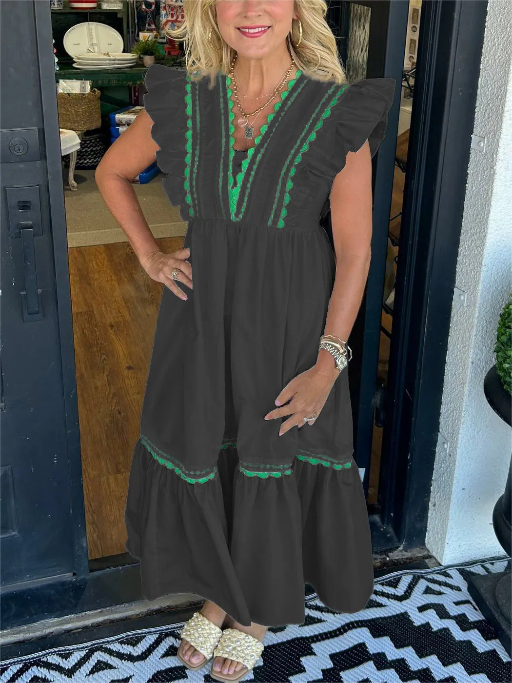 Women's Lace Patchwork Ruffled Dress
