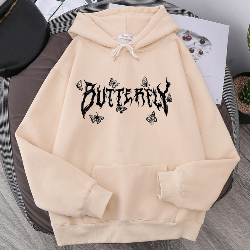 Sweat-shirt ample unisexe papillon lettre gothique en mélange de polyester et coton