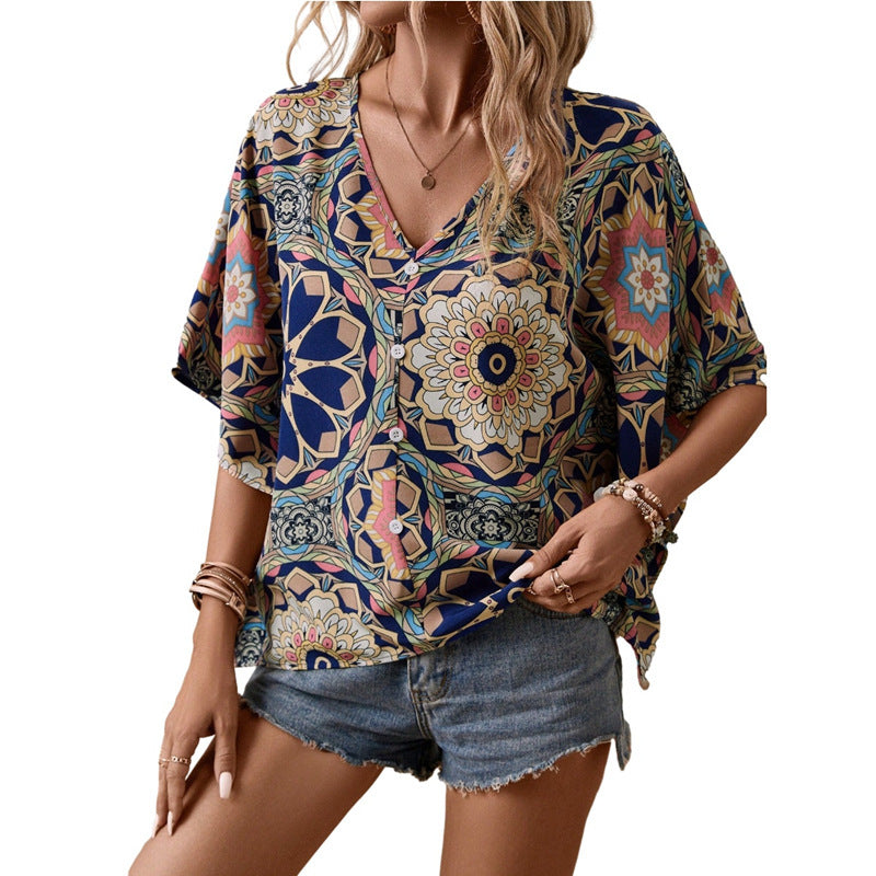 European And American New V-neck Women's Shirt