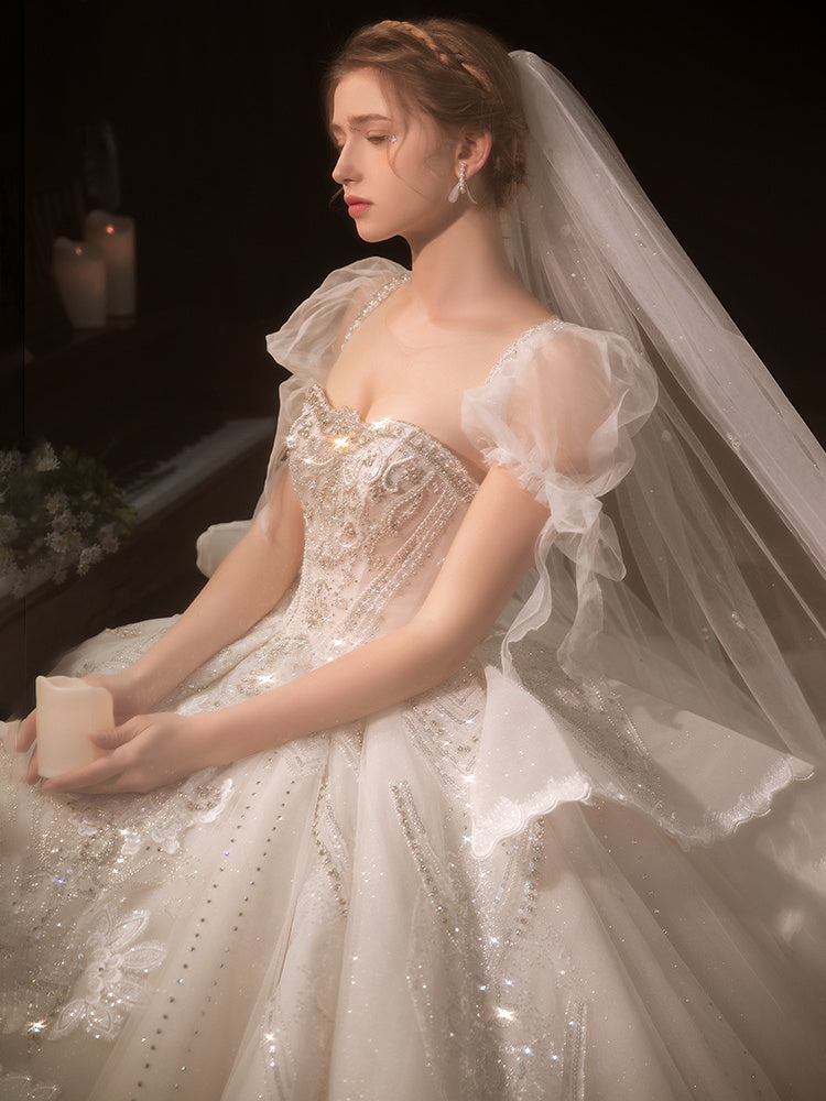 Robe bustier perlée longue à traîne pour femme, élégante et sophistiquée