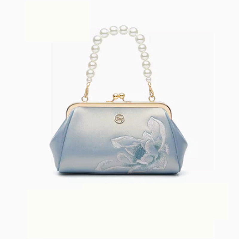 Hand-Embroidered Cowhide Clutch Bag for Han Chinese Clothing