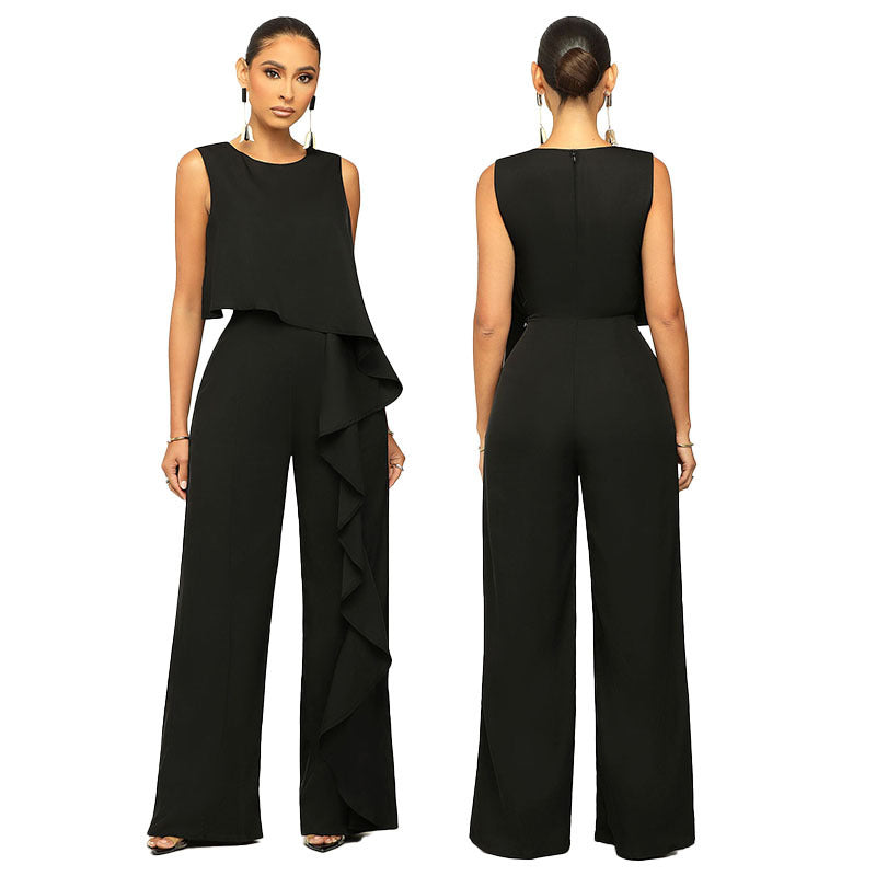 Fashion Women's Solid Color Sleeveless Jumpsuit with Trousers