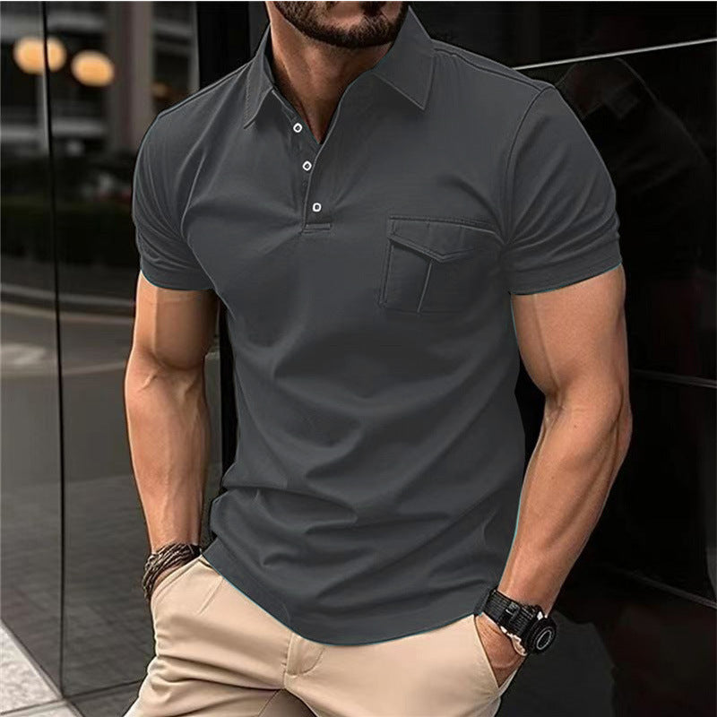 Men's Loose Fit Polo Shirt with Zipper Pocket, Short Sleeve, Multiple Colors, Sizes S-XXXL