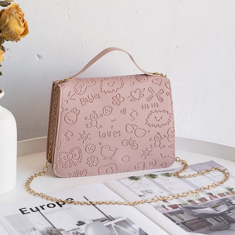 Women's Embossed PU Chain Crossbody Handbag - 20x5x15cm, Multiple Colors