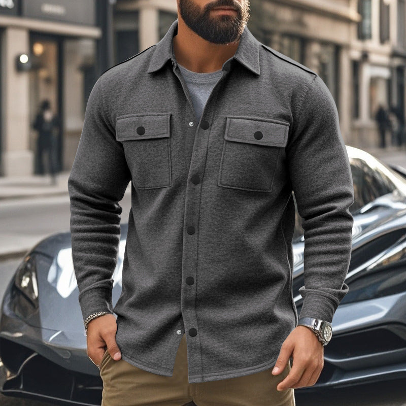 Men's Single-Breasted Lapel Jacket with Multi-Pockets
