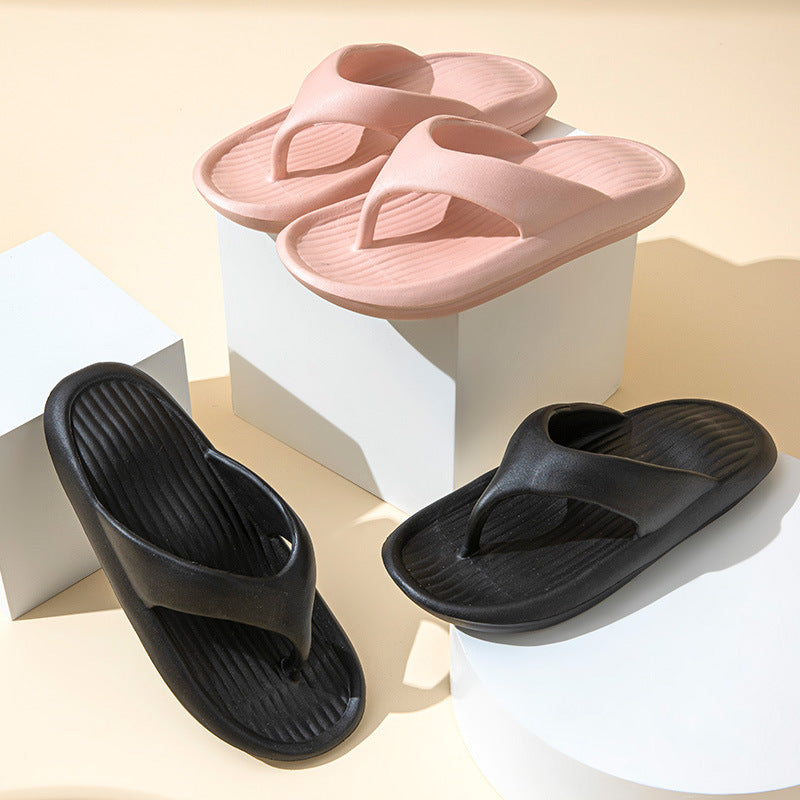 Solid Color Striped Texture Flip-Flops Slippers For Women Men