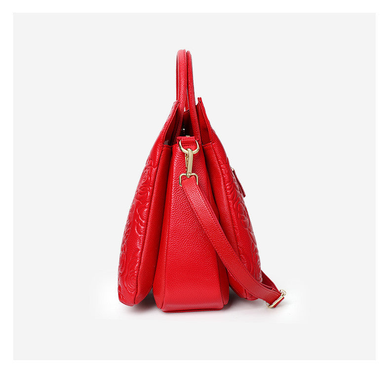 First Layer Cowhide Wine Red Women’s Crossbody Bag