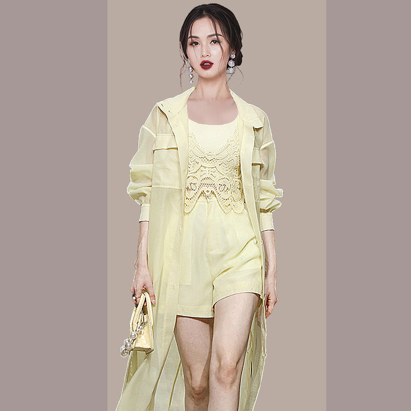 Four-Piece Mid-Length Slim Sun Protection Vest and Shorts Set