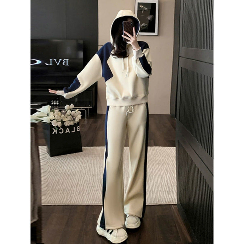 Fleece-Lined Thick Long Sleeve Casual Suit for Women Autumn Winter