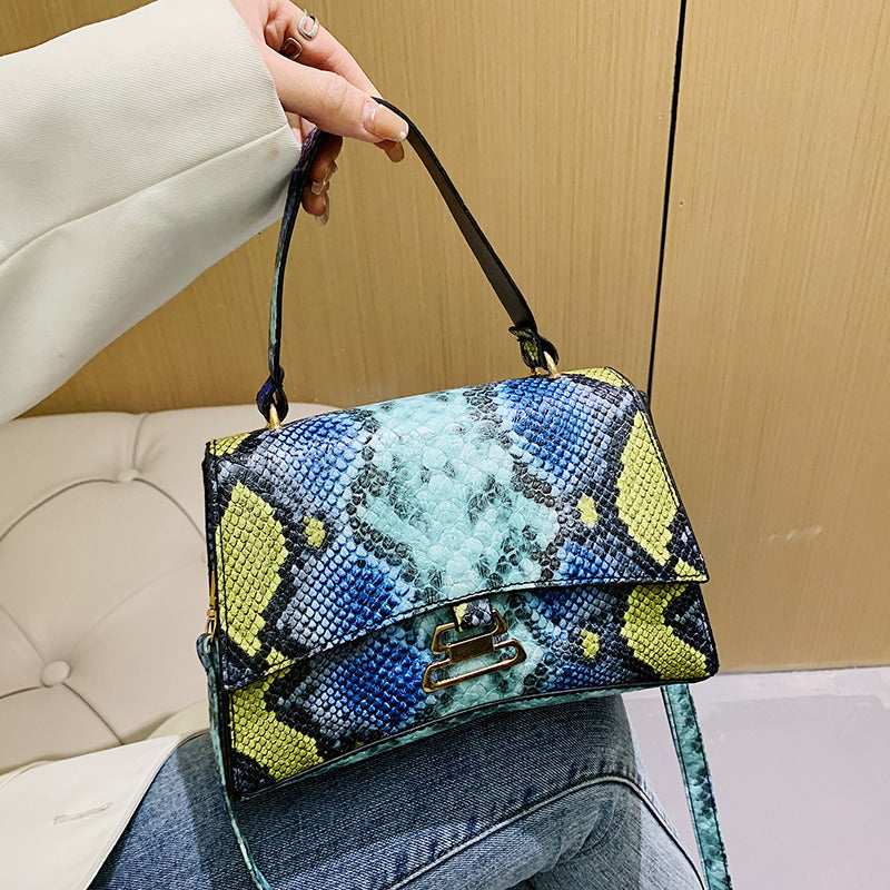 Sac à main en PU avec serrure Gourde Motif Serpent pour femmes, à porter à l'épaule ou en bandoulière