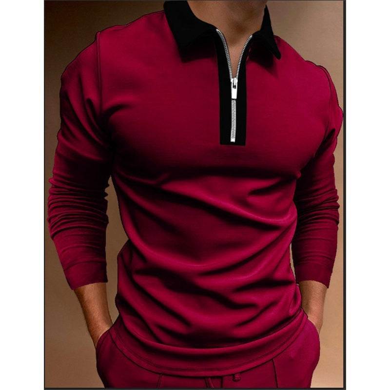 Men's Long Sleeve Zipper Lapel T-Shirt