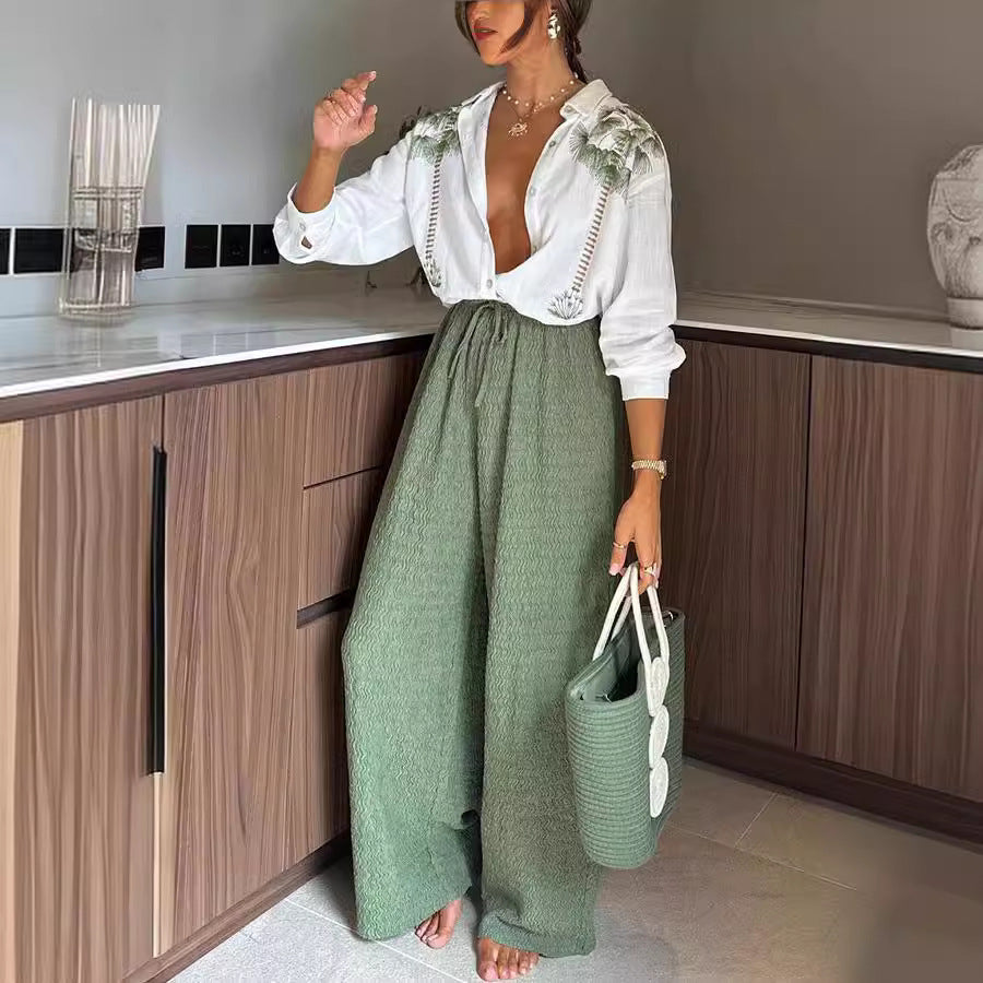 Women's Printed Long-Sleeve Single-Breasted Trousers Suit