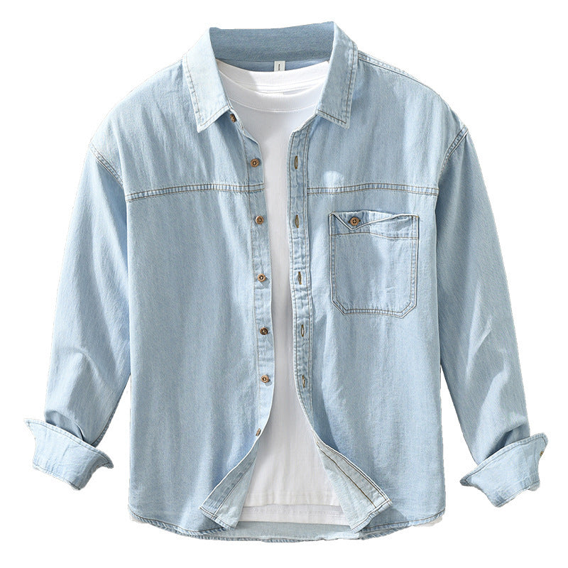 Chemise en jean rétro à manches longues en coton pour homme
