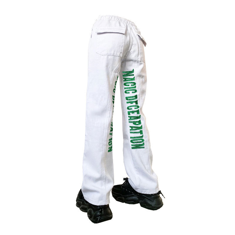 Vintage Embroidered Butterfly High-Waist Denim Jeans Straight & Wide Leg Pants