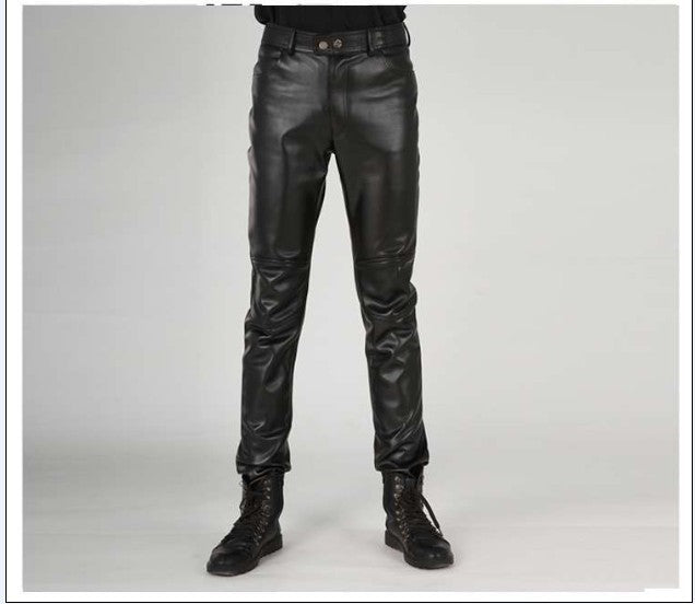 Pantalon de moto pour homme en similicuir noir avec surpiqûres