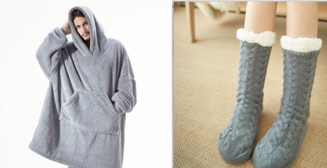 Hooded Sweatshirt Hoodie with Large Pocket, Double-Sided Velvet, One Size
