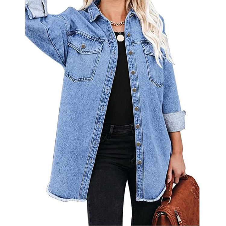Women's Pure Blue Denim Jacket Casual Commuter Jacket