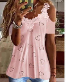 Plus Size V-Neck Printed Short Sleeve Top