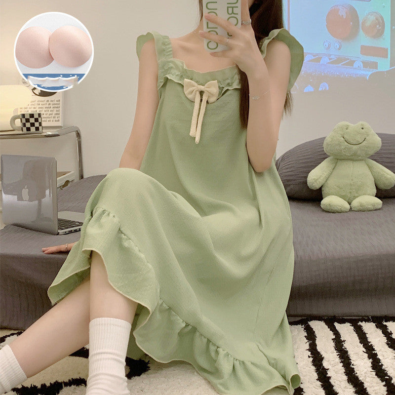 Summer Bubble Cotton Pajamas Female Sweet Fairy Wind Sling
