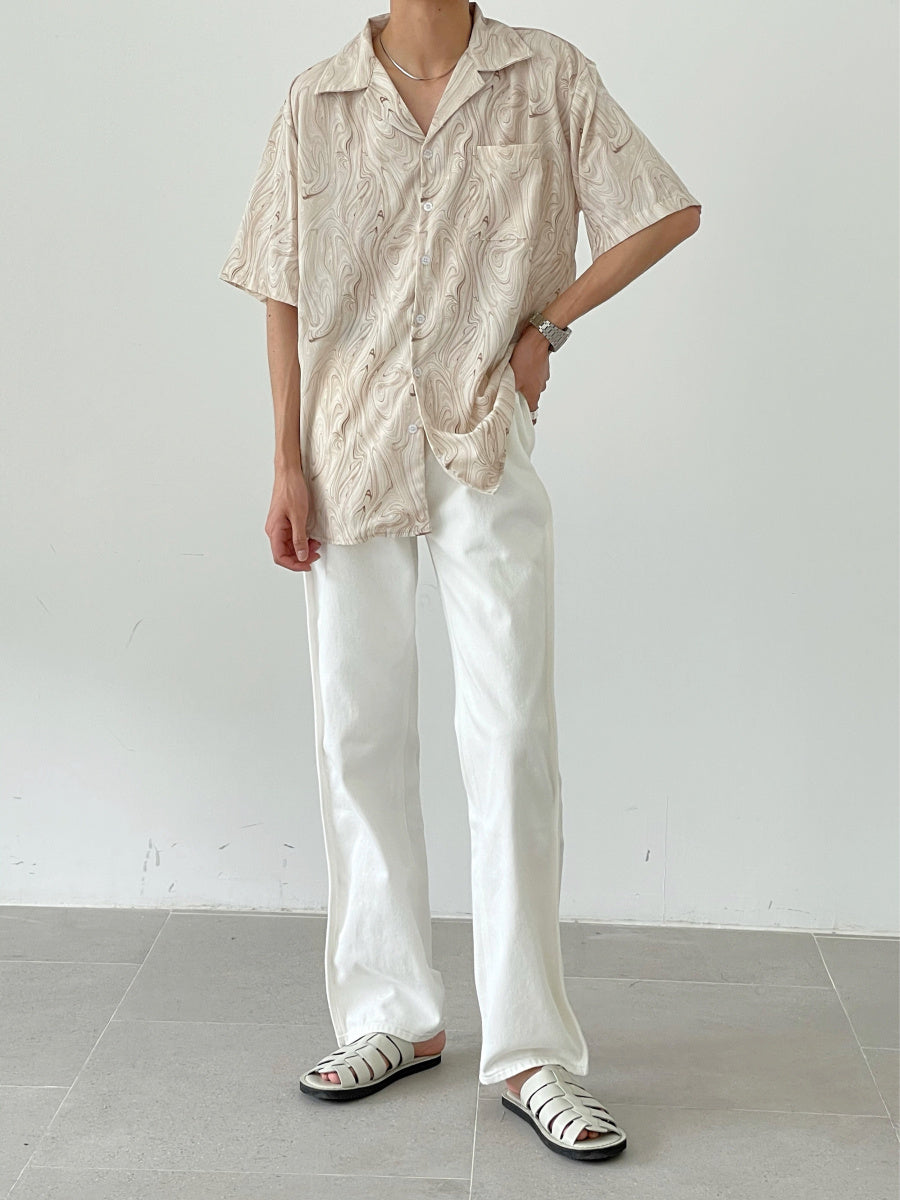Men's Vintage Wavy Short Sleeve Shirt Polyester