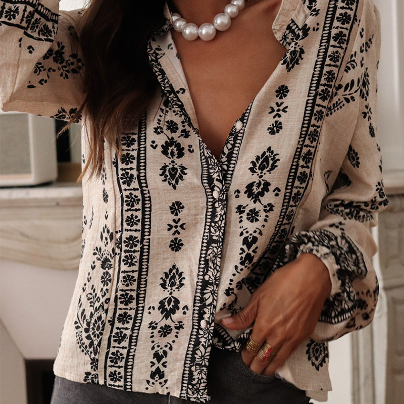 French Style Cotton Linen Long Sleeve Socialite Shirt