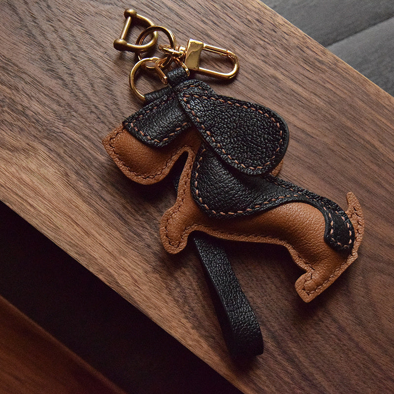 Handmade Genuine Leather Car Keycase Pendant 10cm Puppy