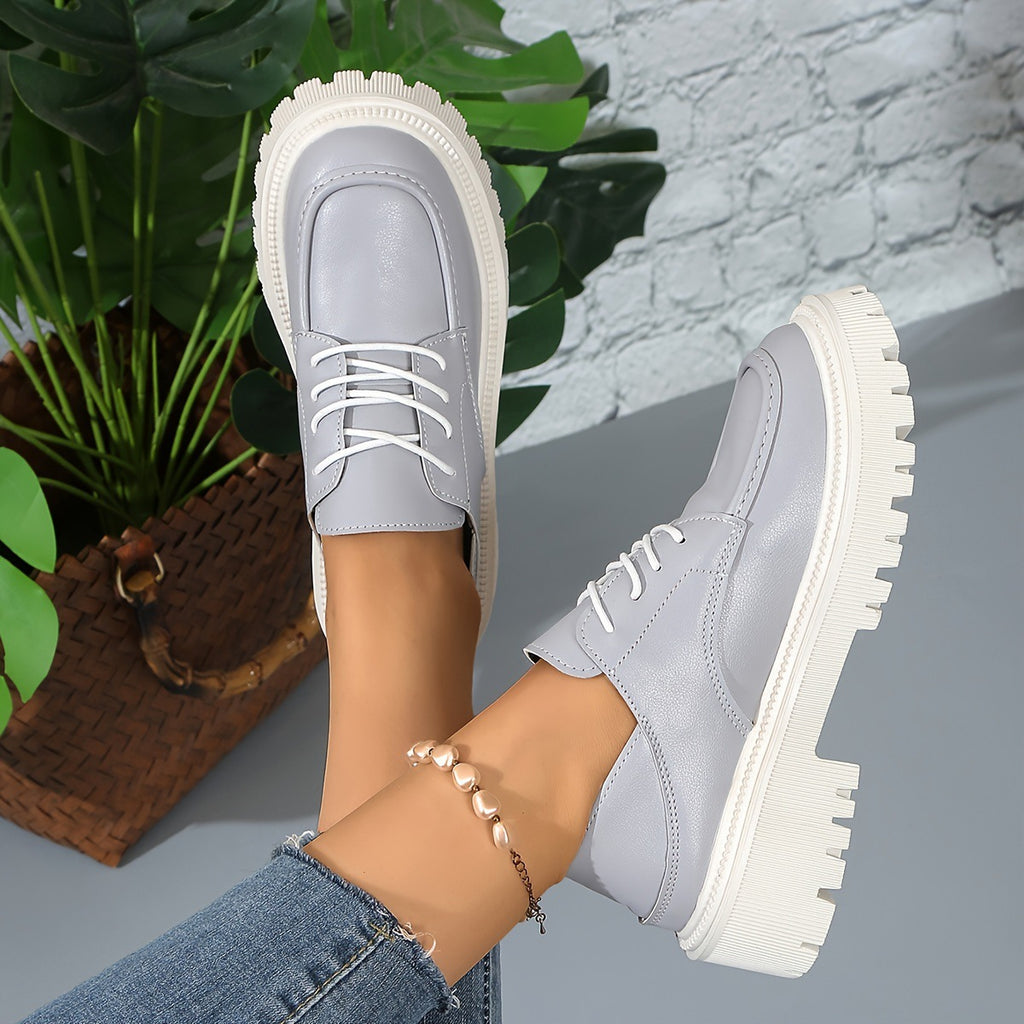 Light Gray Lace-Up Platform Oxfords for Women