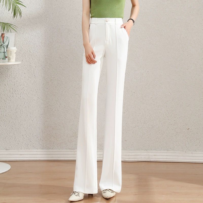 Pantalon tailleur femme taille haute, coupe droite amincissante, décontracté
