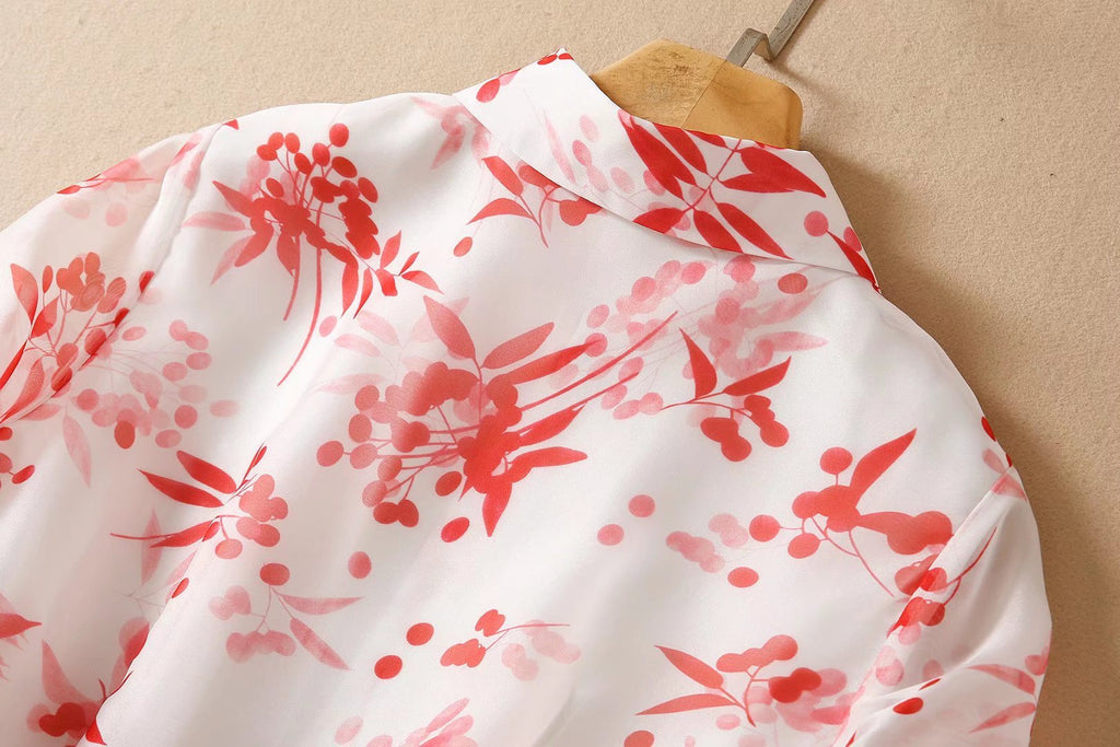 Robe trapèze élégante en fibre de polyester avec col Claudine et imprimé