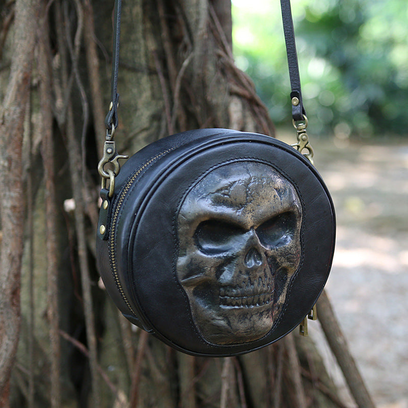 Handmade Black Skull Vegetable Tanned Leather Bag