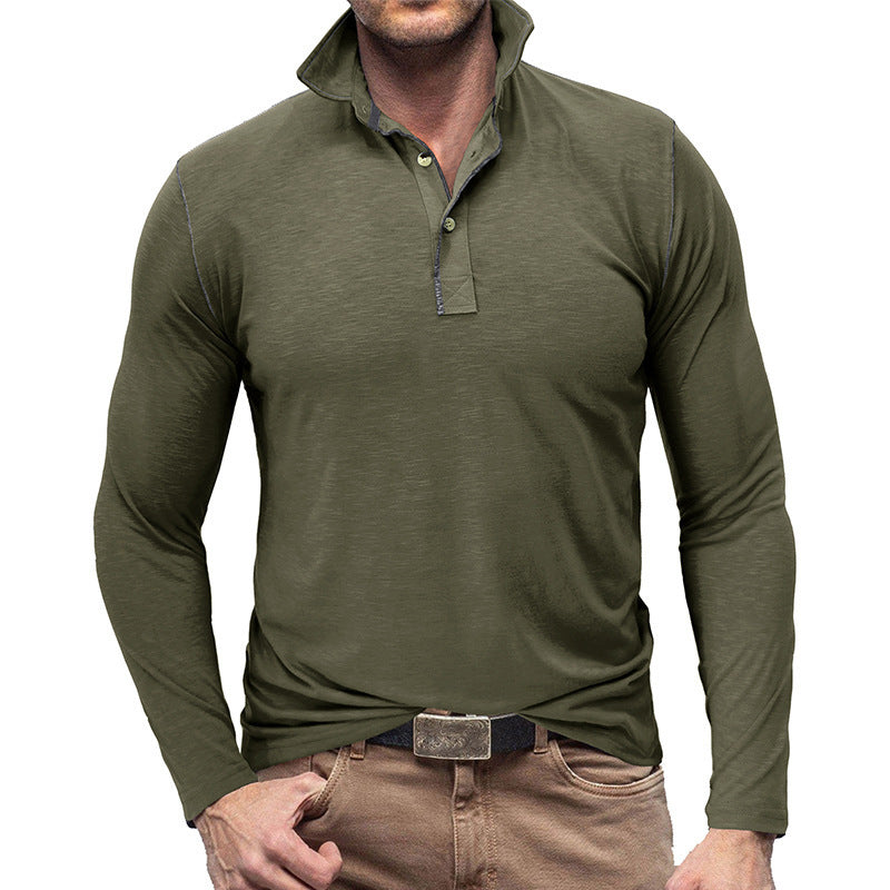 Men's Long Sleeve Henley Lapel T-Shirt Top