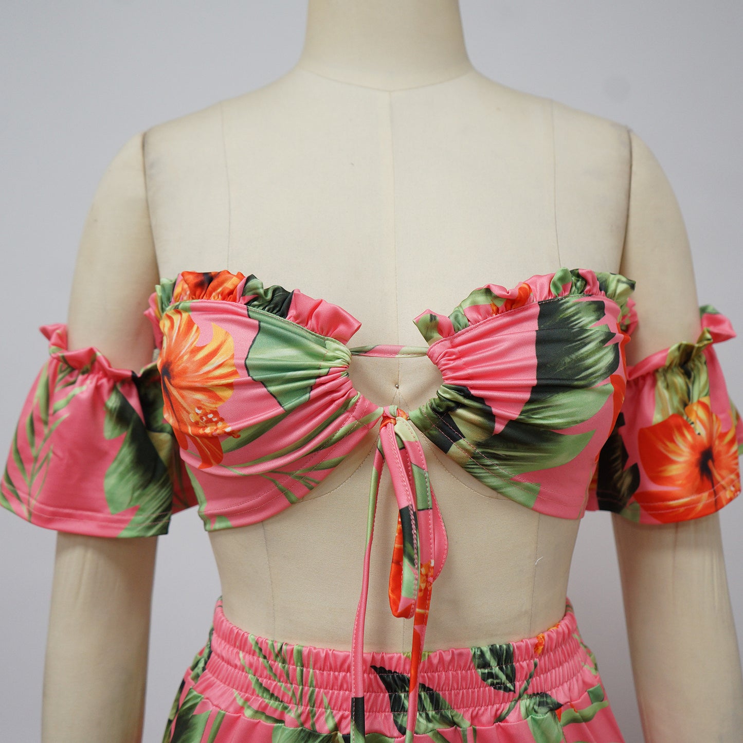 Ensemble deux pièces décontracté imprimé, pantalon large asymétrique à une épaule