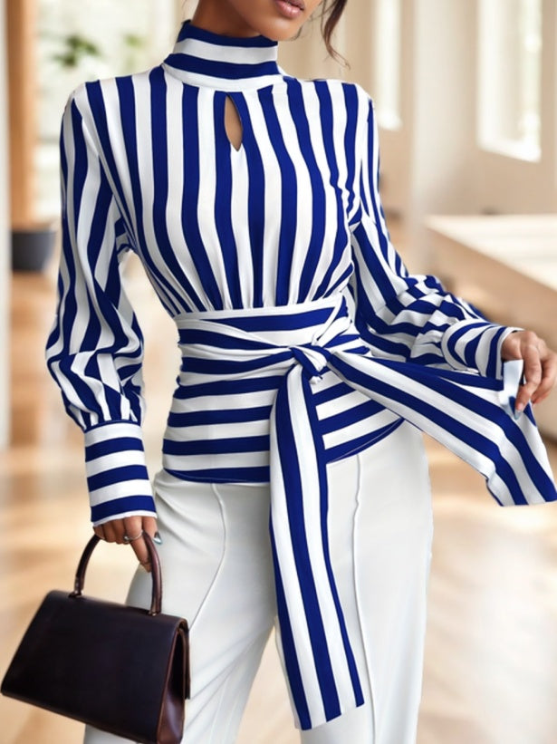 Ladies' Striped Long Sleeve Polyester Top