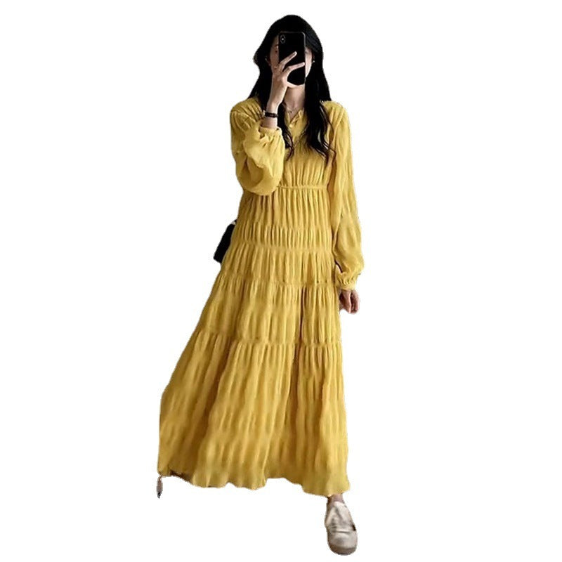 Robe jaune en polyester haut de gamme pour femme, Tailles S-XL