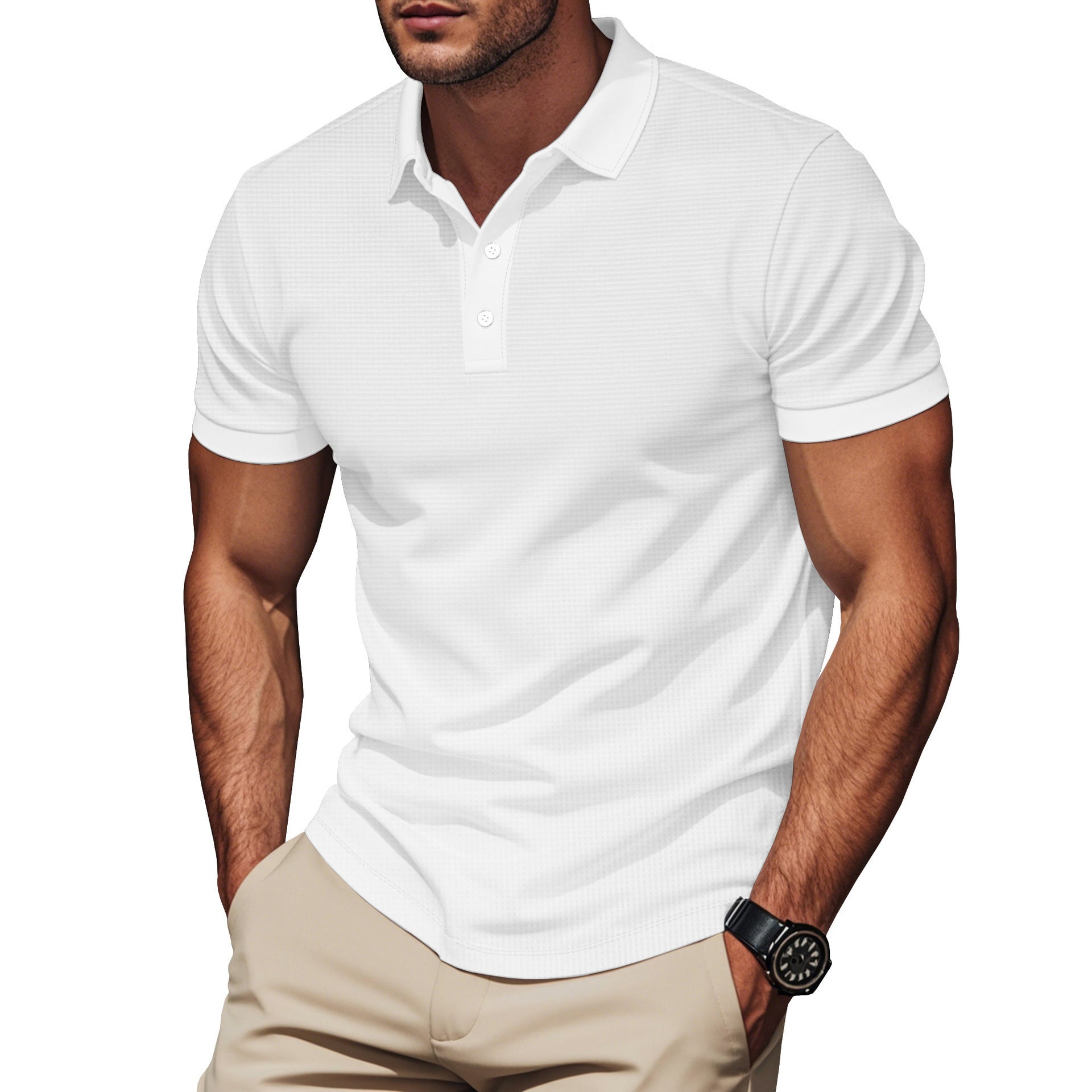 Plus Size Men’s Short Sleeve Pullover with Lapel Color Match
