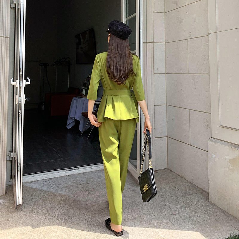 Two-piece Suit With Waistband Design And Waist Slimming