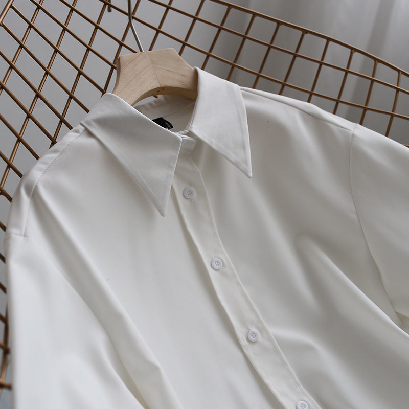 Casual Solid Color Women's Loose V-Neck Long-Sleeve Shirt