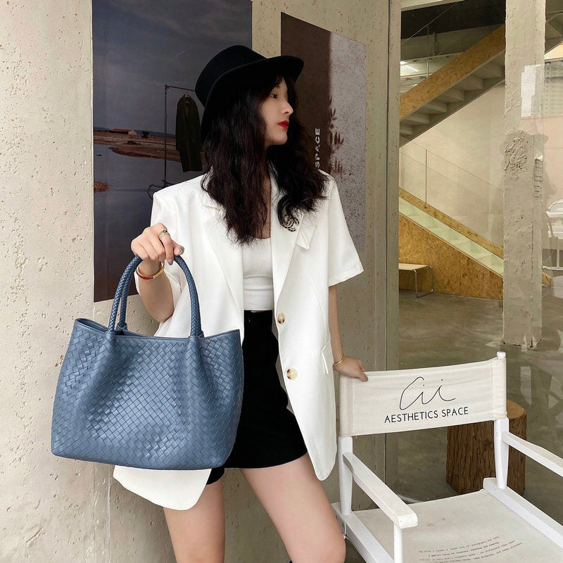 Handmade Sheepskin Woven Leather Handbag for Women Medium Size