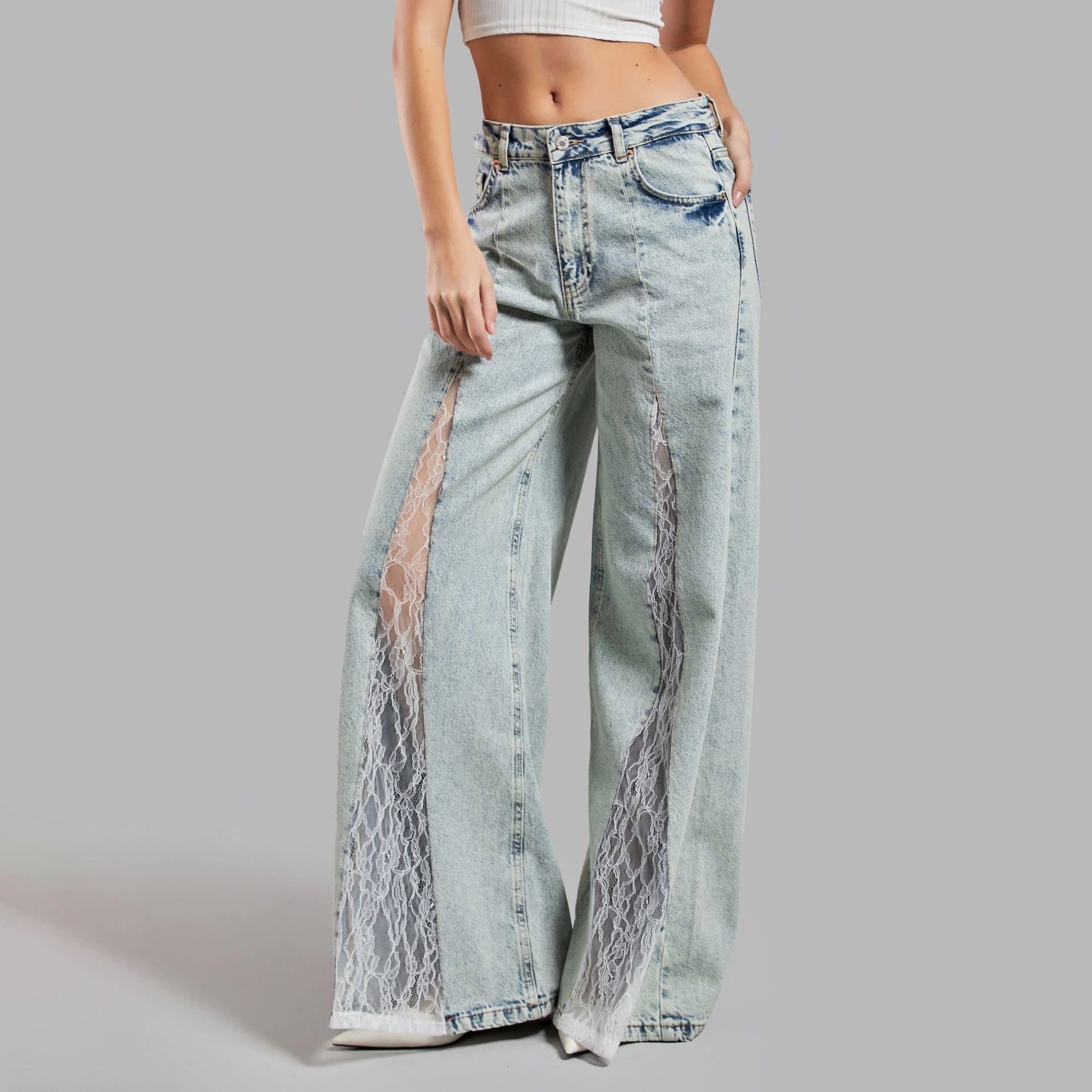 Street Lace Stitching Bootcut Denim Jeans