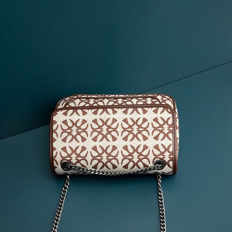 Sac bandoulière double chaîne en cuir de vachette de haute qualité 25cm
