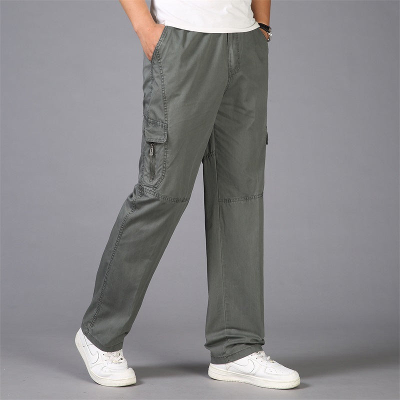 Thin Cotton Cargo Pants Loose Straight Leg Korean Style