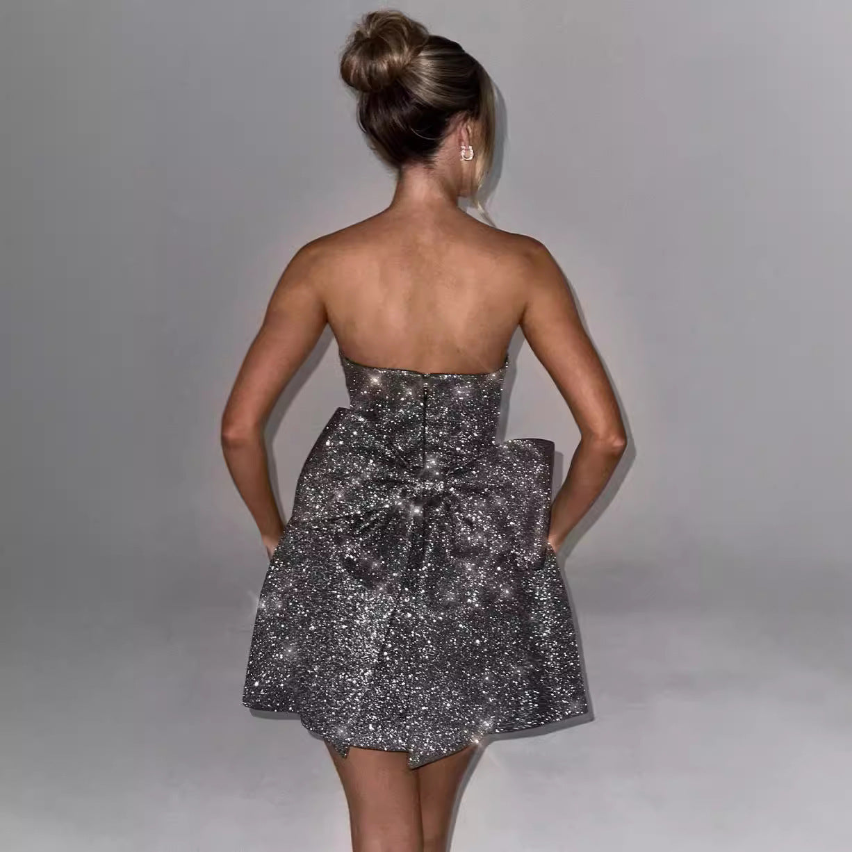 Women's Sleeveless Tube Top Dress with High Waist A-Line Skirt