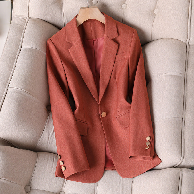 Slim Fit Women's Suits and Coats with Buttons in Caramel, Navy, and Khaki