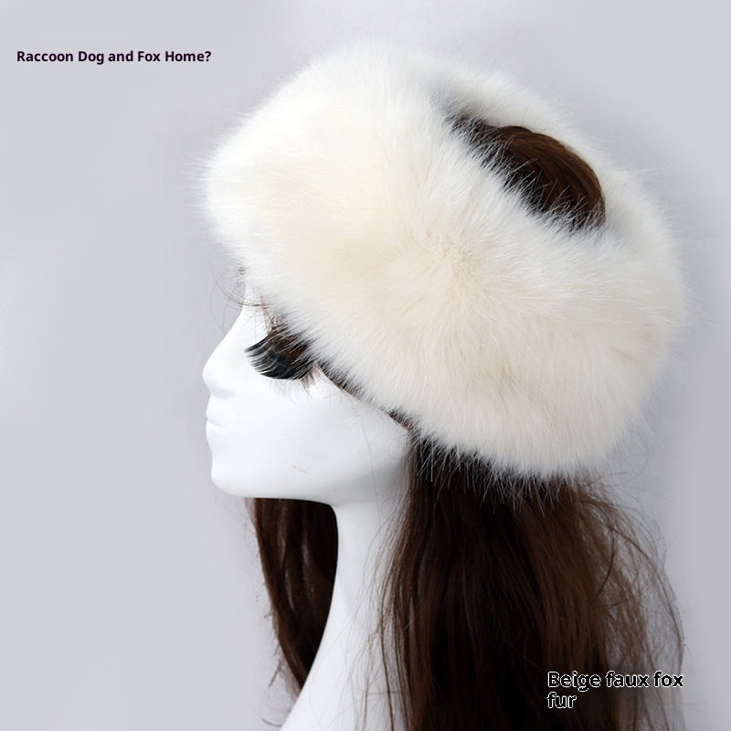 طوق رأس مرن من الفرو الصناعي بنقشة فرو الثعلب للنساء