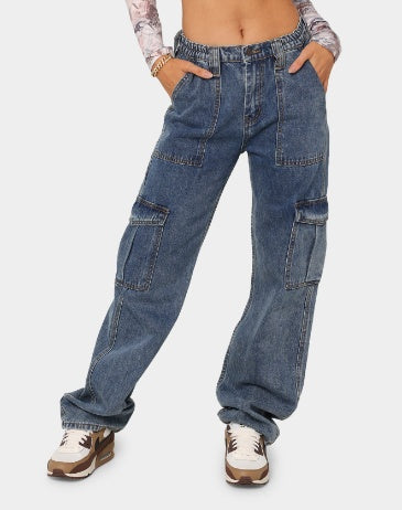 Jean droit en coton pour femme avec poches pour l'automne