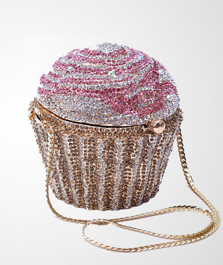 Pochette en Métal avec Diamants Entiers, Motif Petit Gâteau Glacé, pour Femmes